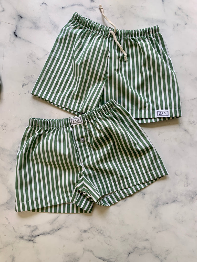 Green stripe white peter pan collar - Love Sam