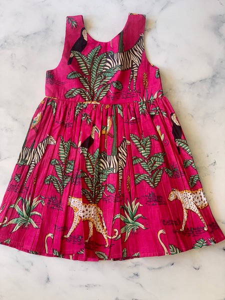 Pink Tropical Indian Cotton Dress - Love Sam