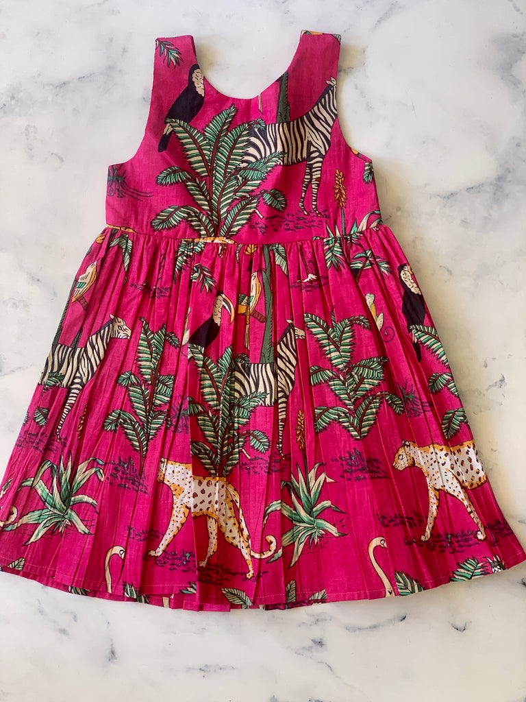 Pink Tropical Indian Cotton Dress - Love Sam