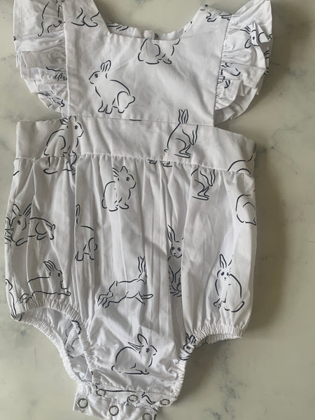 White romper with black bunnies - Love Sam
