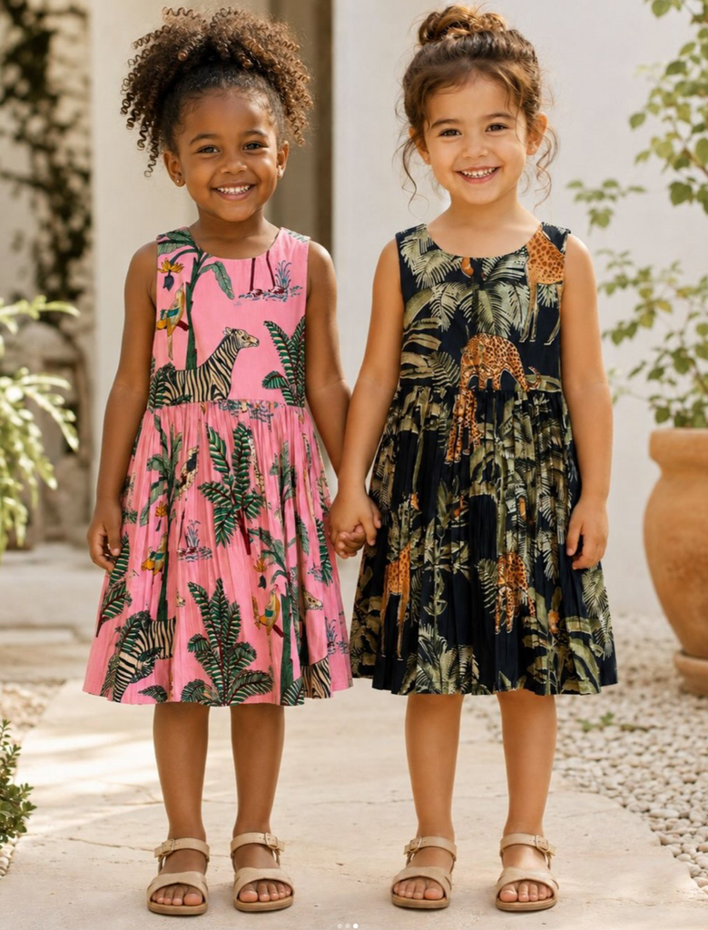 Girls pink Jungle Dress Indian Cotton - Love Sam