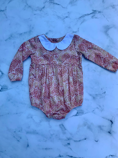 Pink and Gold romper with white Peter pan collar - Love Sam